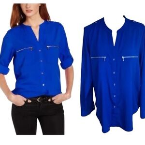 Calvin Klein Jali Zipper Royal Blue Blouse
